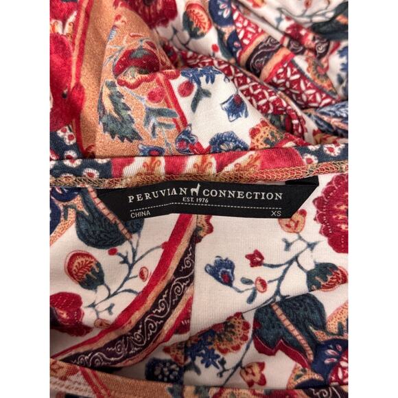 Peruvian Connection Dress XS Womens Floral Paisley Sheath Ruched Viscose Jersey - Picture 7 of 8